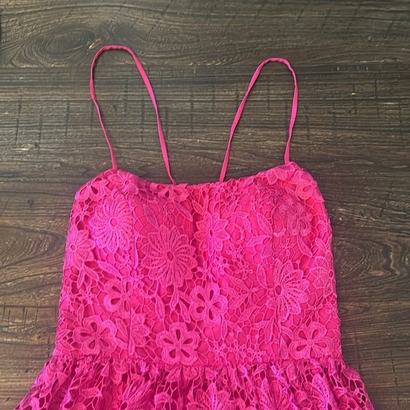 Fifteen Roses Lace Dress Floral Racerback Spaghetti Strap Begonia Pink Size 10 - Picture 4 of 7